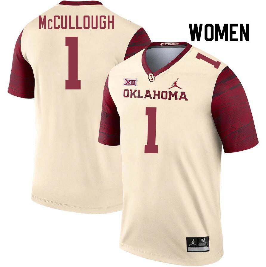 Women #1 Dasan McCullough Oklahoma Sooners College Football Jerseys Stitched-Cream - Click Image to Close